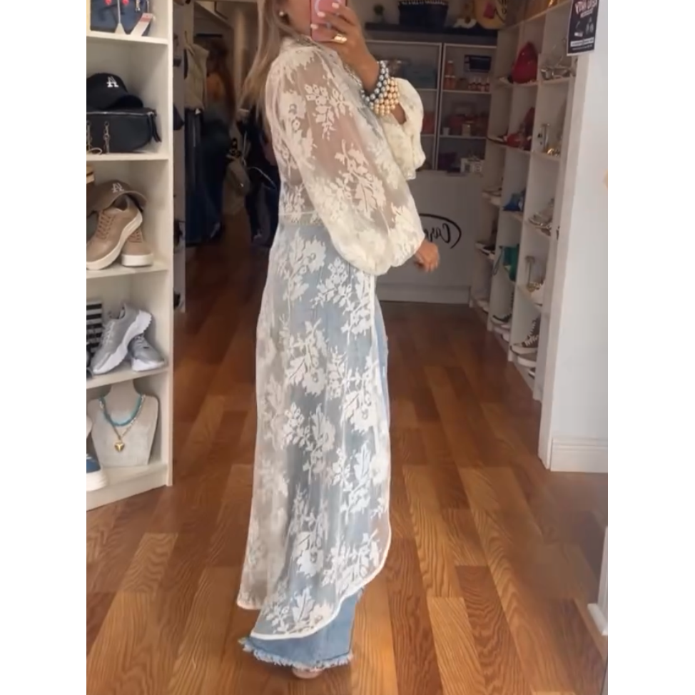 High-Low Bohemia Floral Sheer Lace Duster Blouse [Sizes S-L]