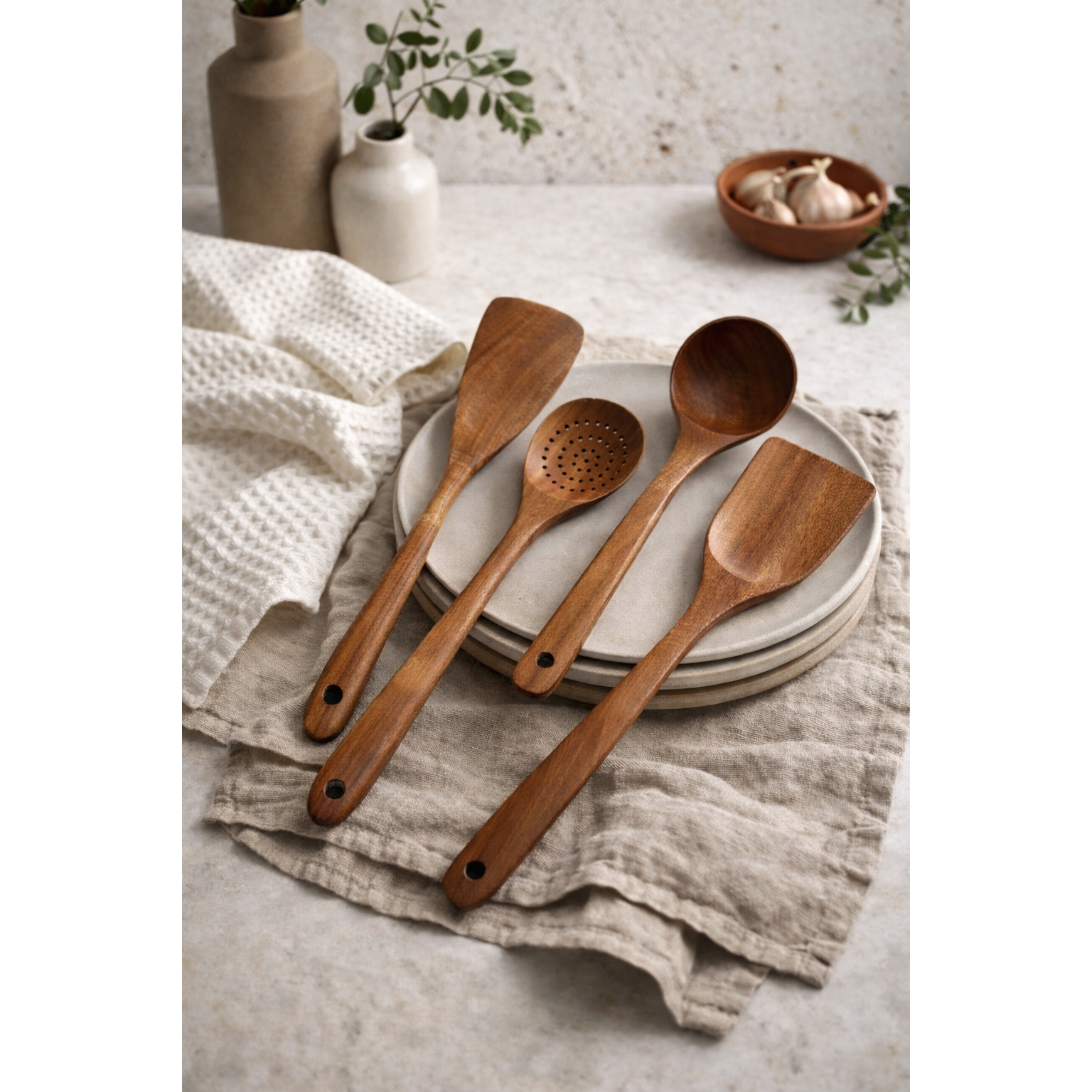 Teak Wooden Utensils, Set of 4 - Osadia Concept Store
