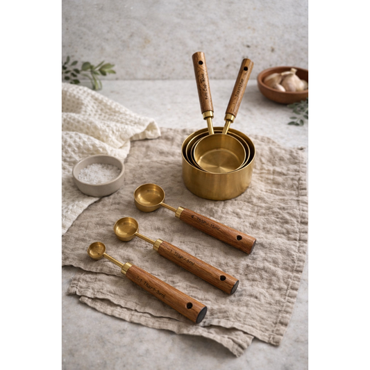 Acacia Wood and Gold Measuring Cups, Set of 8 - Osadia Concept Store