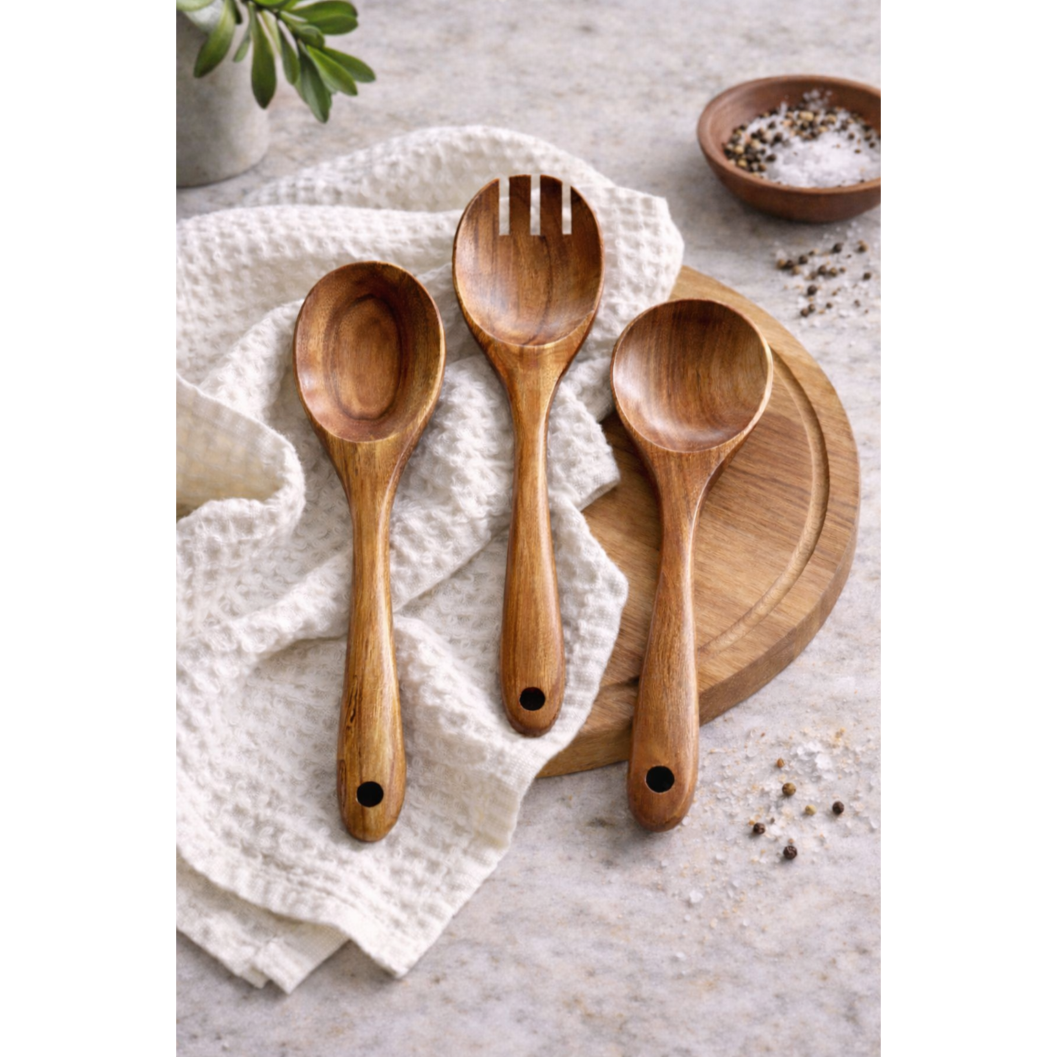 Teak Wooden Salad Spoons, Set of 3 - Osadia Concept Store