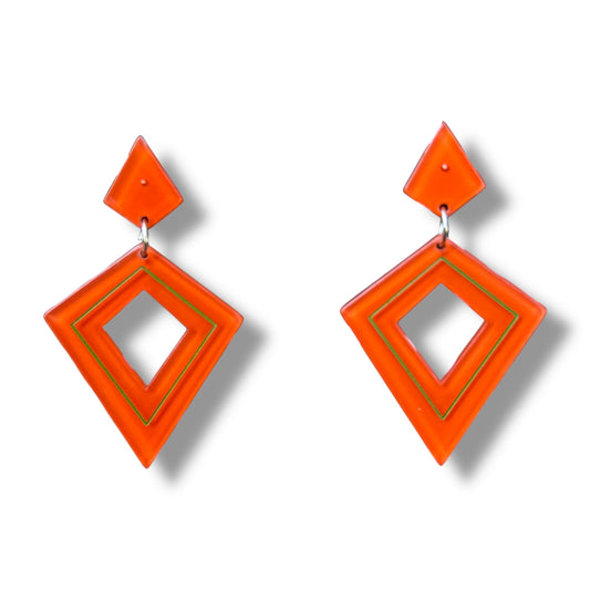 Retro Diamond Dangle Earrings by Lipstick & Chrome - Orange