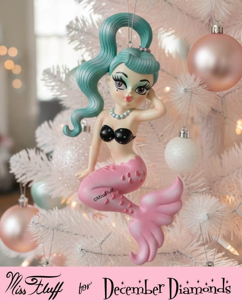 Isla 5.5" Teal Hair Baby Doll Mermaid Ornament | Miss Fluff December Diamonds