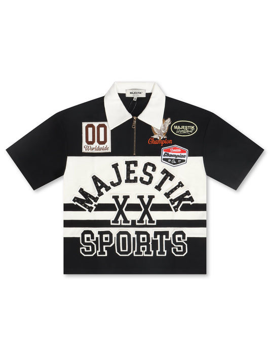 Majestik Pique Cut and Sewn Quarter Zip Polo - Black