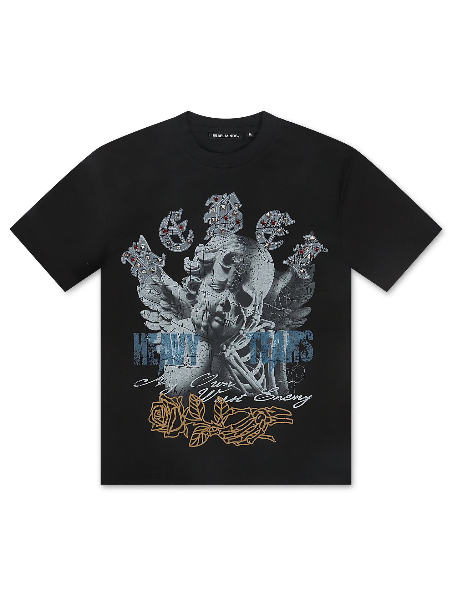Rebel Minds Heavy Tears Rhinestone Tee - Black