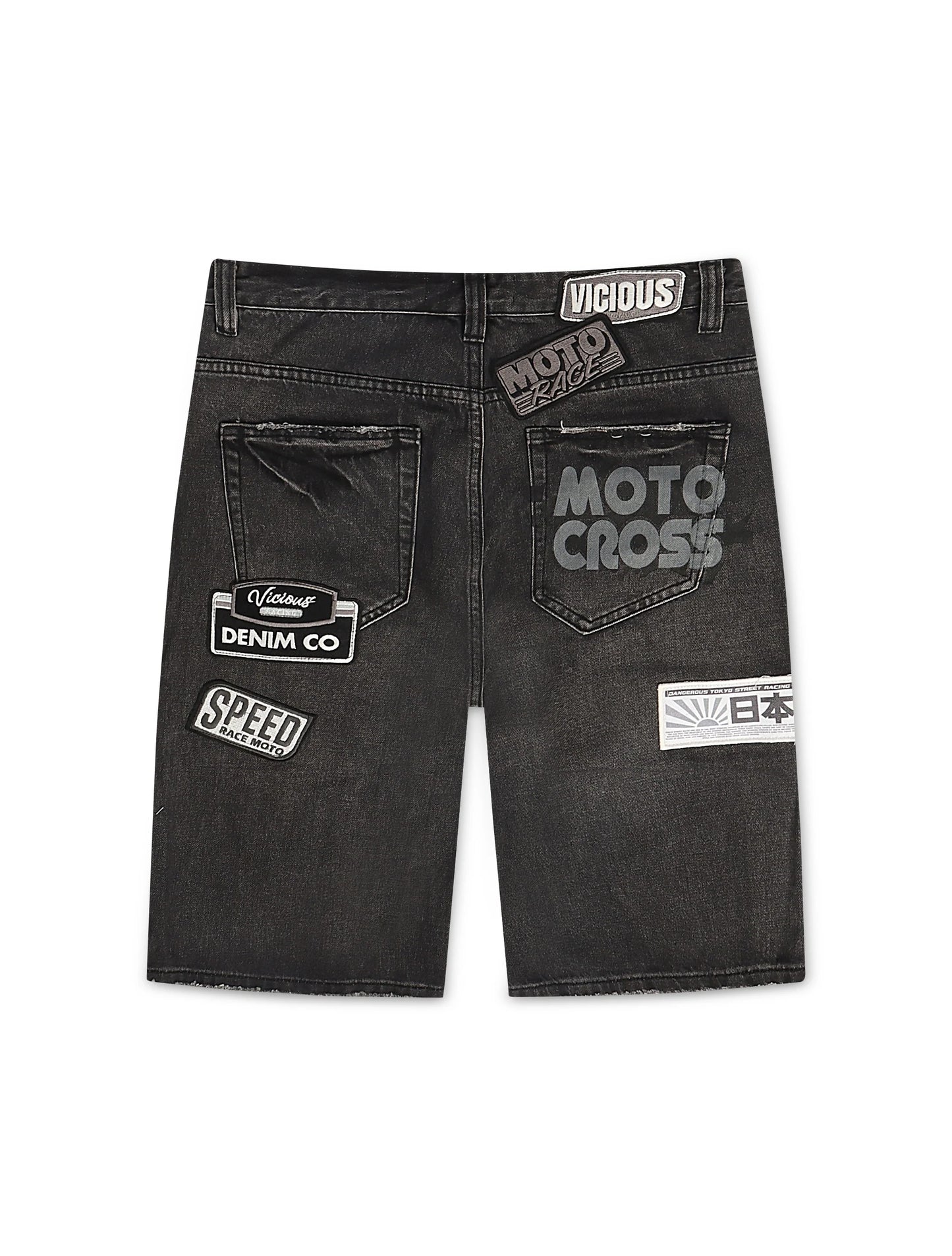 Vicious Denim Patch Shorts - Black
