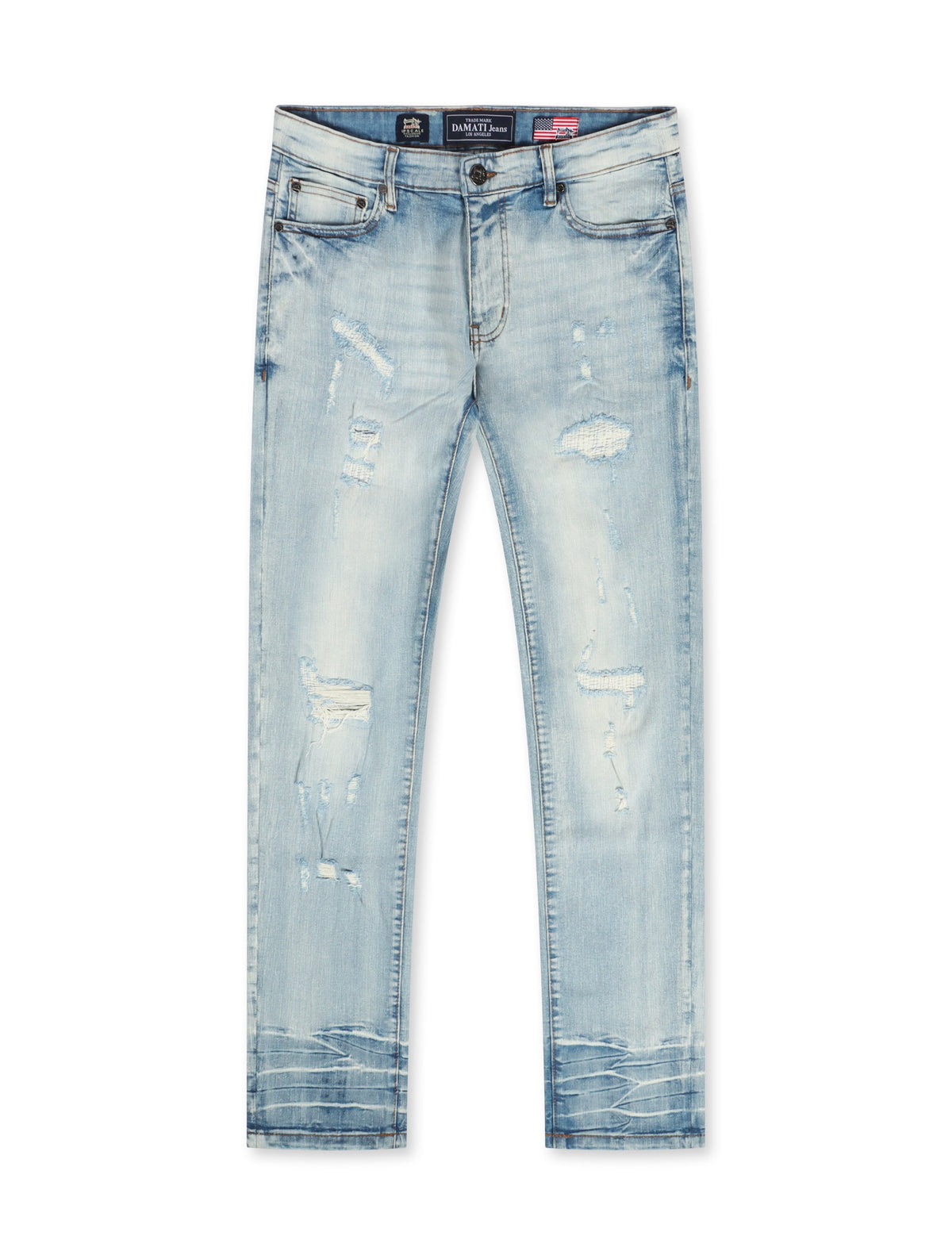 Damati Distressed Slim Fit Stretch Jeans - Ice Blue
