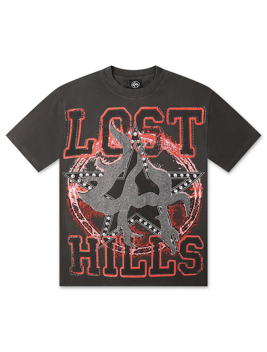 Lost Hills Star Logo Rhinestone Tee - Black Wash