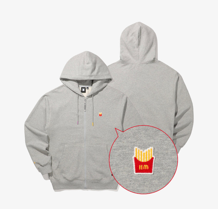 BTS x MDBonalds Official Logo Zip Up Hoodie (Grey)