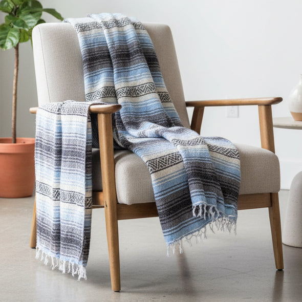 Light Blue Mexican Falsa Blanket | Bulk Savings
