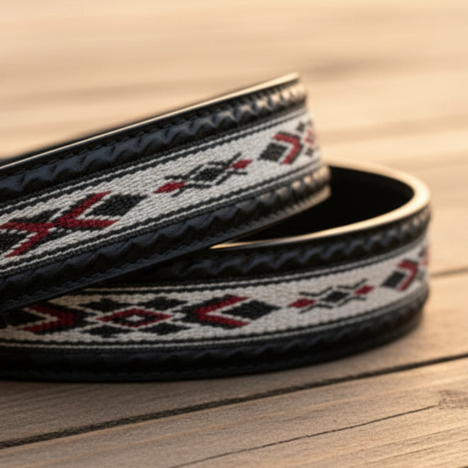 Western Leather Belt - Woven Aztec