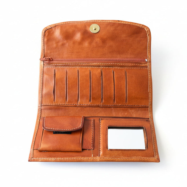 Leather Western Clutch - Tan Flower