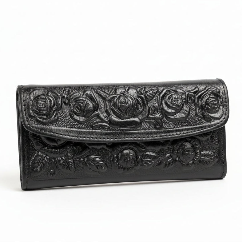 Leather Western Clutch - Black Flower