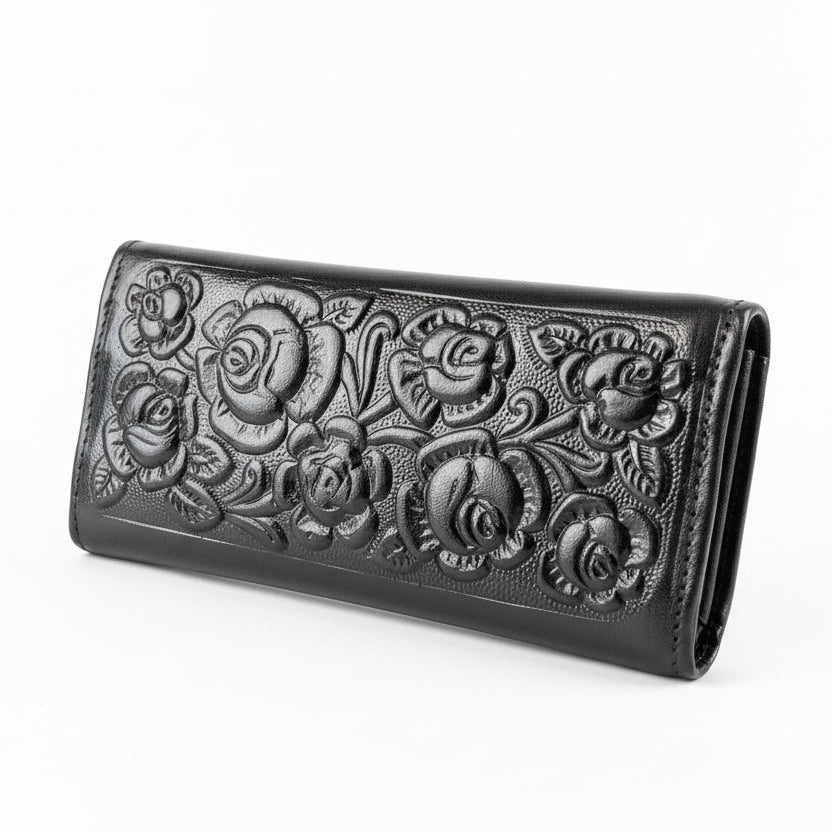 Leather Western Clutch - Black Flower