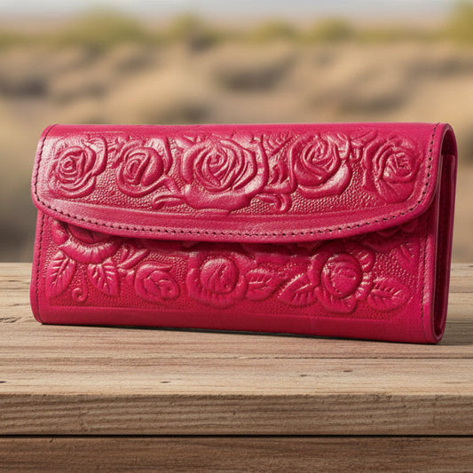 Leather Western Clutch - Pink Flower