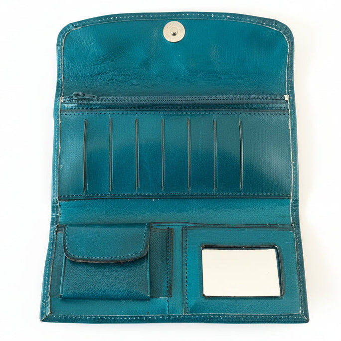 Leather Western Clutch - Teal Flower
