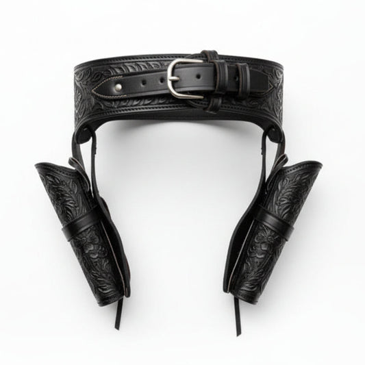 Double Western Holster & Belt 38 357 Cal - Black