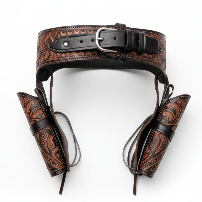 Double Western Holster & Belt .38 .357 Cal - Brown
