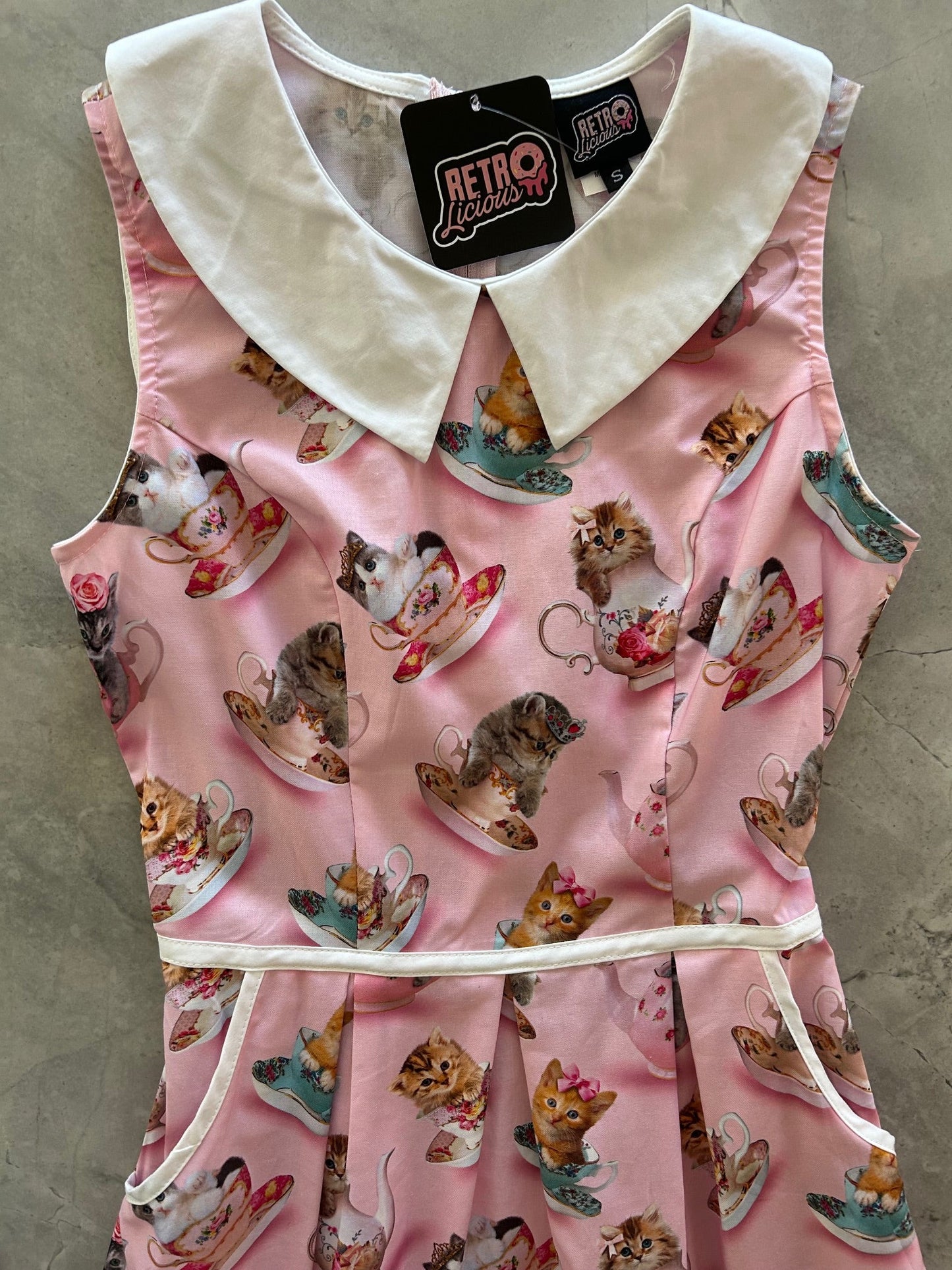 Cats & Teacups Collared Dress - Large only, 1 left!
