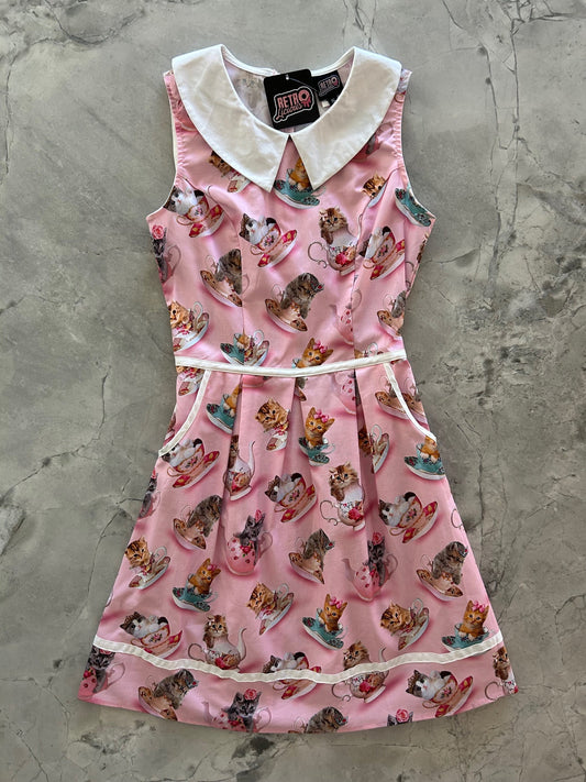 Cats & Teacups Collared Dress - Large only, 1 left!