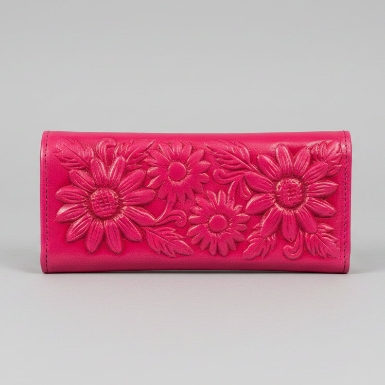 Leather Western Clutch - Pink Flower