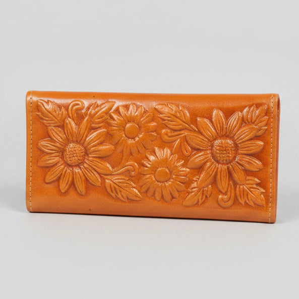 Leather Western Clutch - Tan Flower