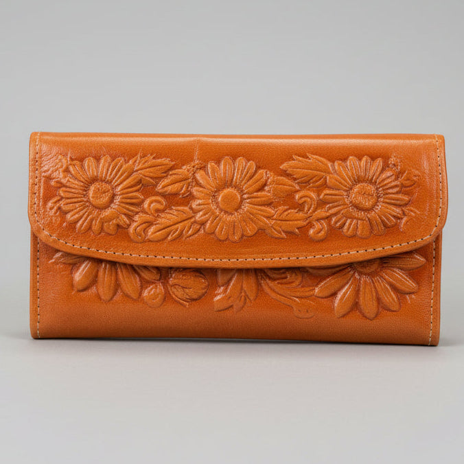 Leather Western Clutch - Tan Flower