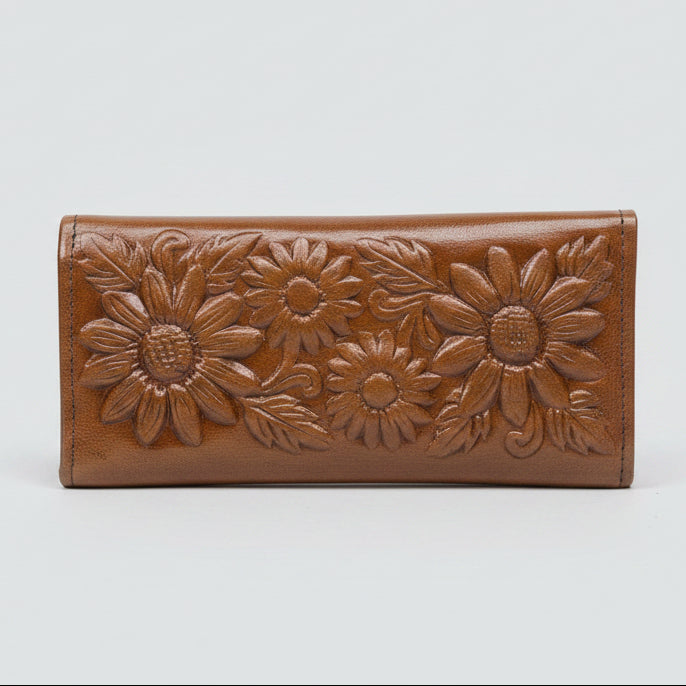 Leather Western Clutch - Brown Flower