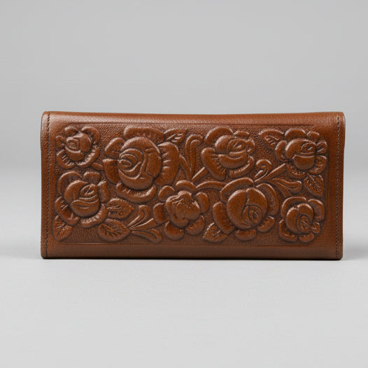 Leather Western Clutch - Brown Flower