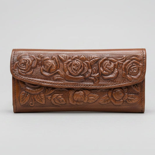 Leather Western Clutch - Brown Flower