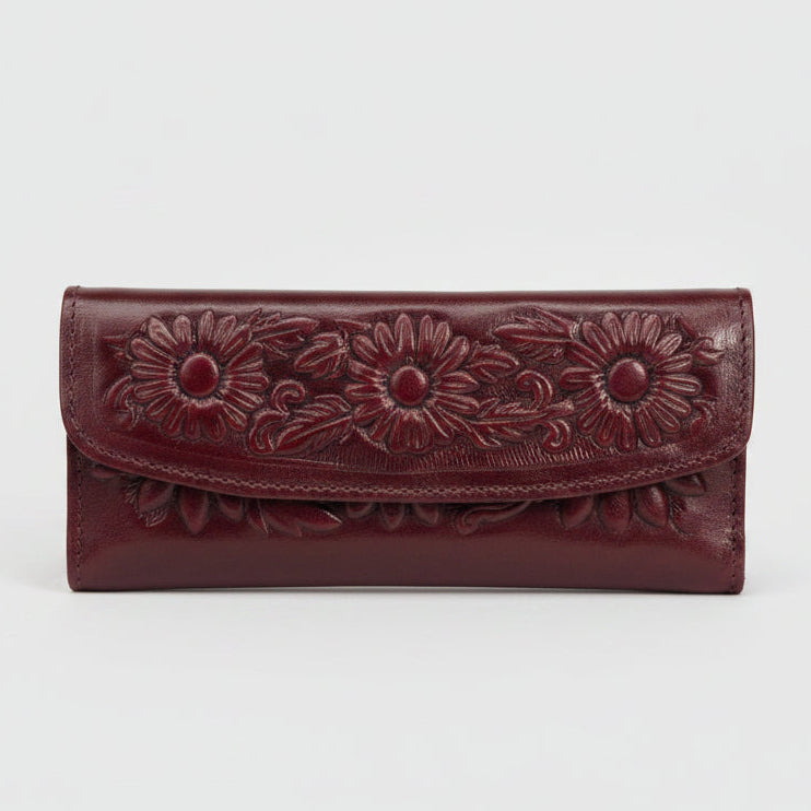 Leather Western Clutch - Maroon Flower