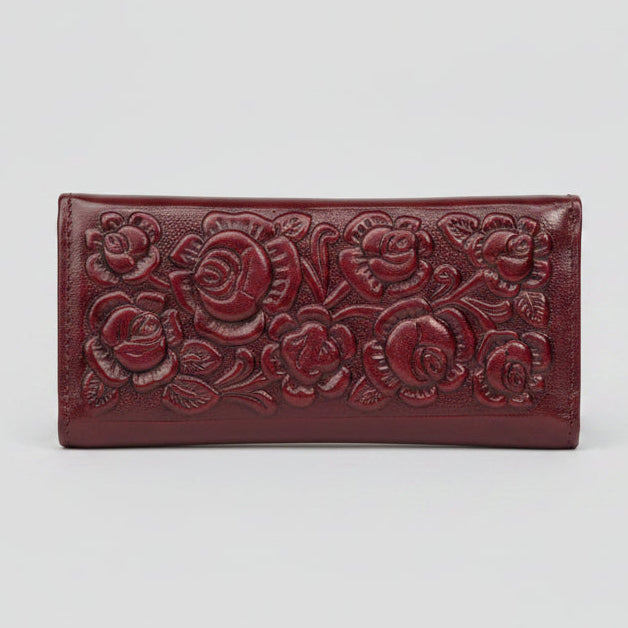 Leather Western Clutch - Maroon Flower