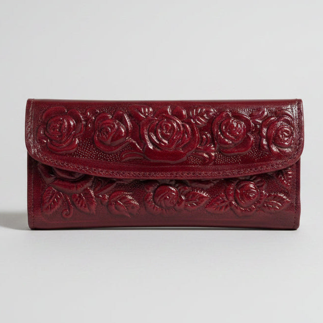 Leather Western Clutch - Maroon Flower