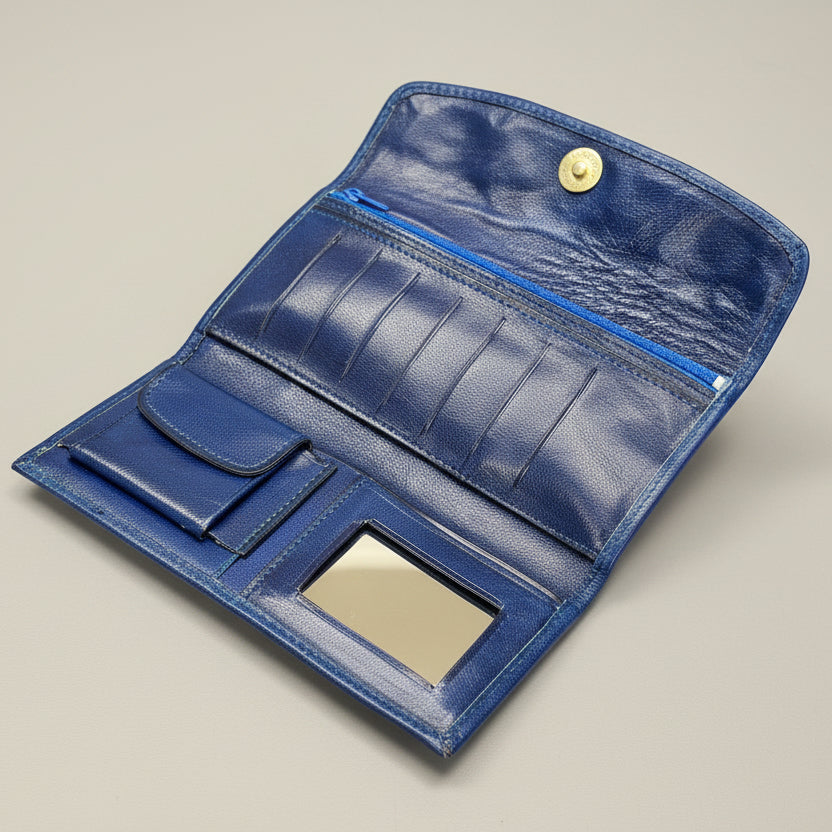 Leather Western Clutch - Blue Flower