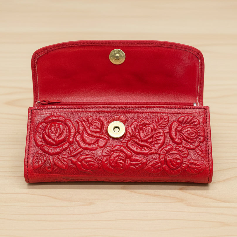 Leather Western Clutch - Red Flower