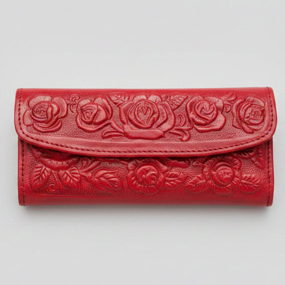 Leather Western Clutch - Red Flower