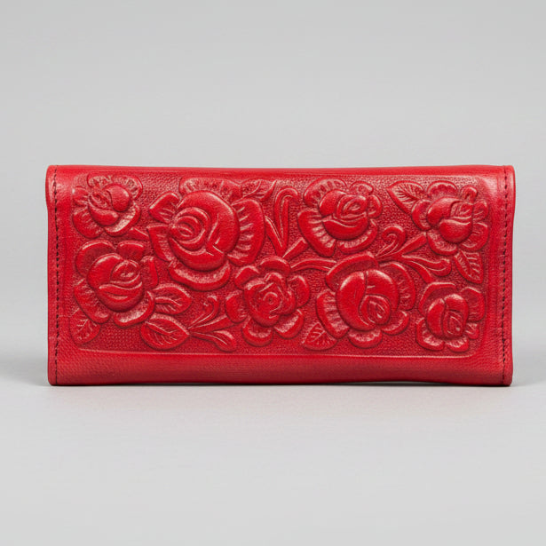 Leather Western Clutch - Red Flower