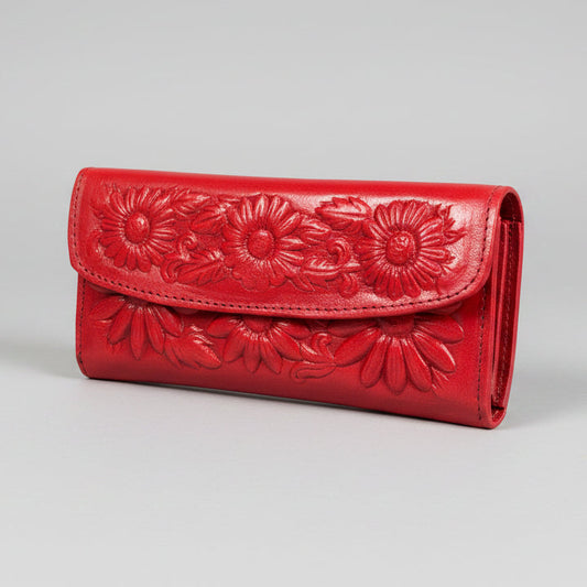 Leather Western Clutch - Red Flower
