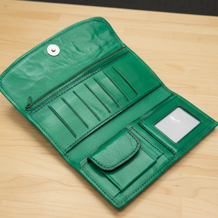 Leather Western Clutch - Green Flower