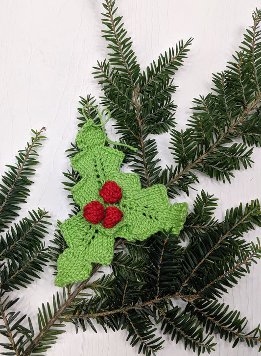 Knit Holly Ornament Pattern – Easy Christmas Knitting Pattern for Holiday Décor | Darn Good Yarn