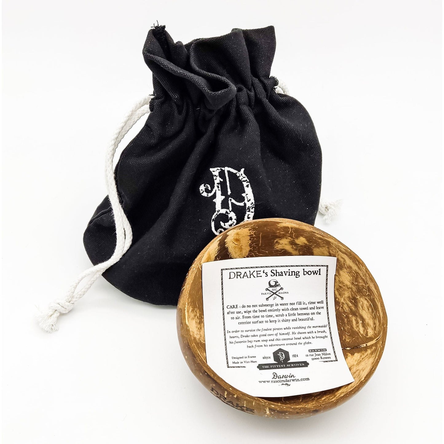 Darwin Shaving Coconut Lathering Bowl + Pouch