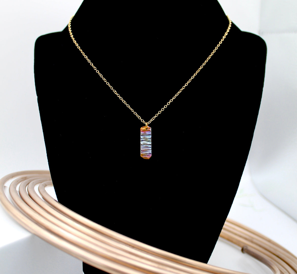Refined Through Fire Necklace | Repurposed Automotive Copper Brake Line | Gold Plated Chain