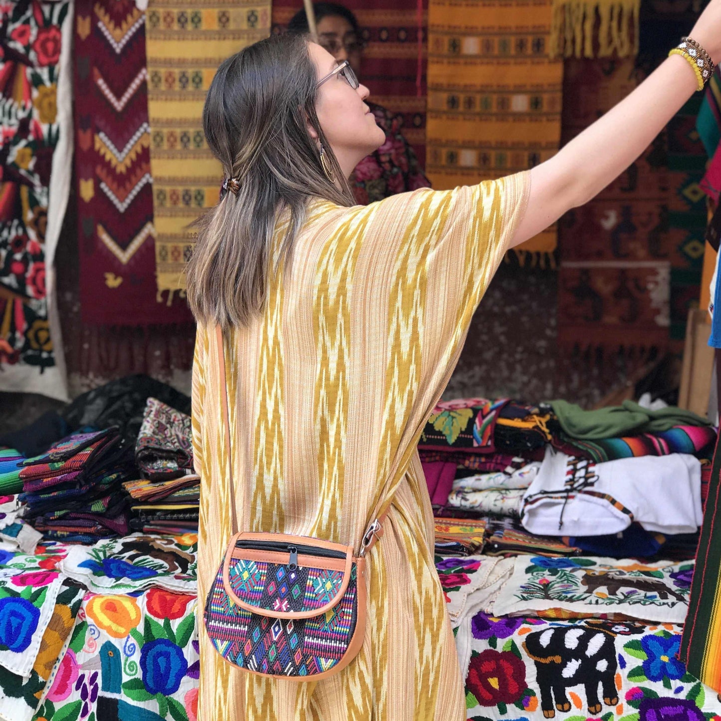 Camila Leather Huipil Crossover Purse - Guatemala