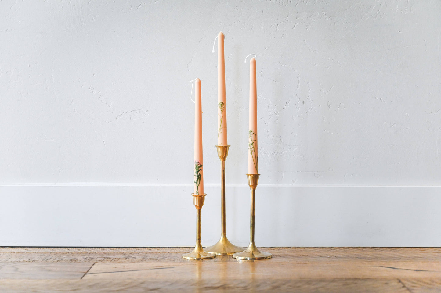 Floral Inlaid Tapered Candle in Cream - Set of 3