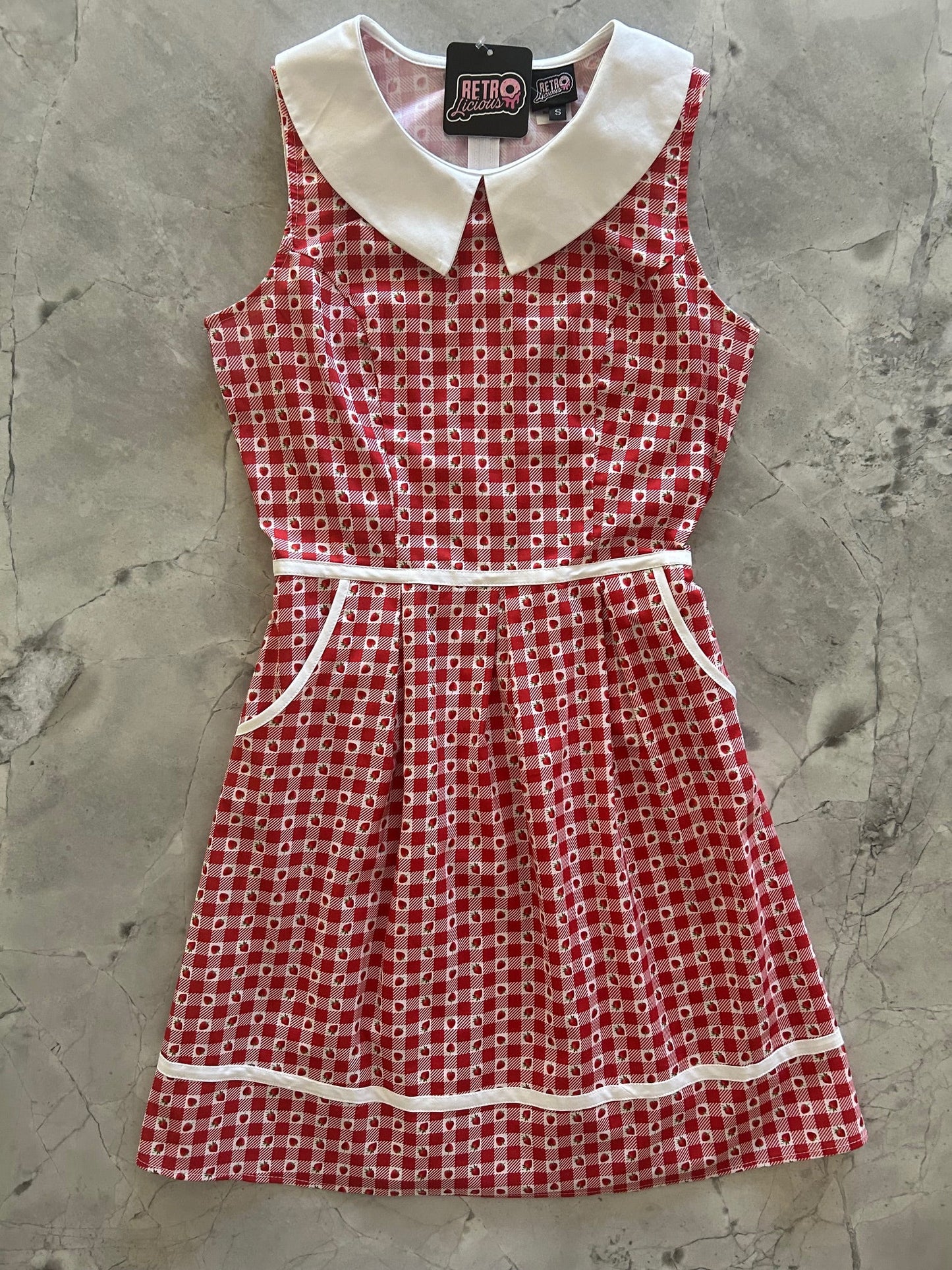 Strawberry Gingham Collared Dress