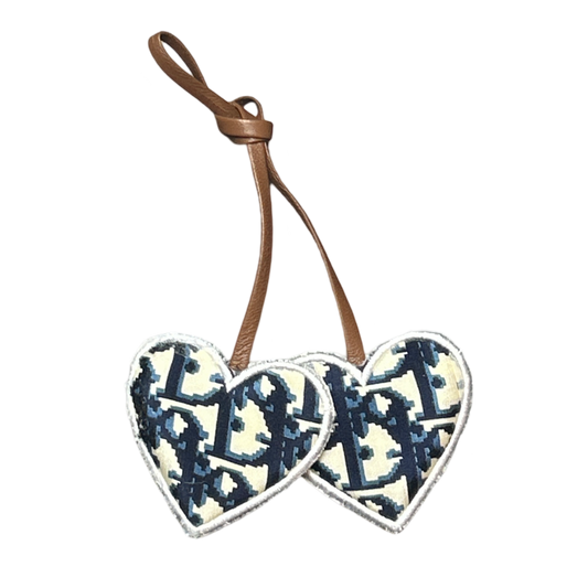 Trotter Blue Vintage Silk Scarf Double Heart Bag Charm