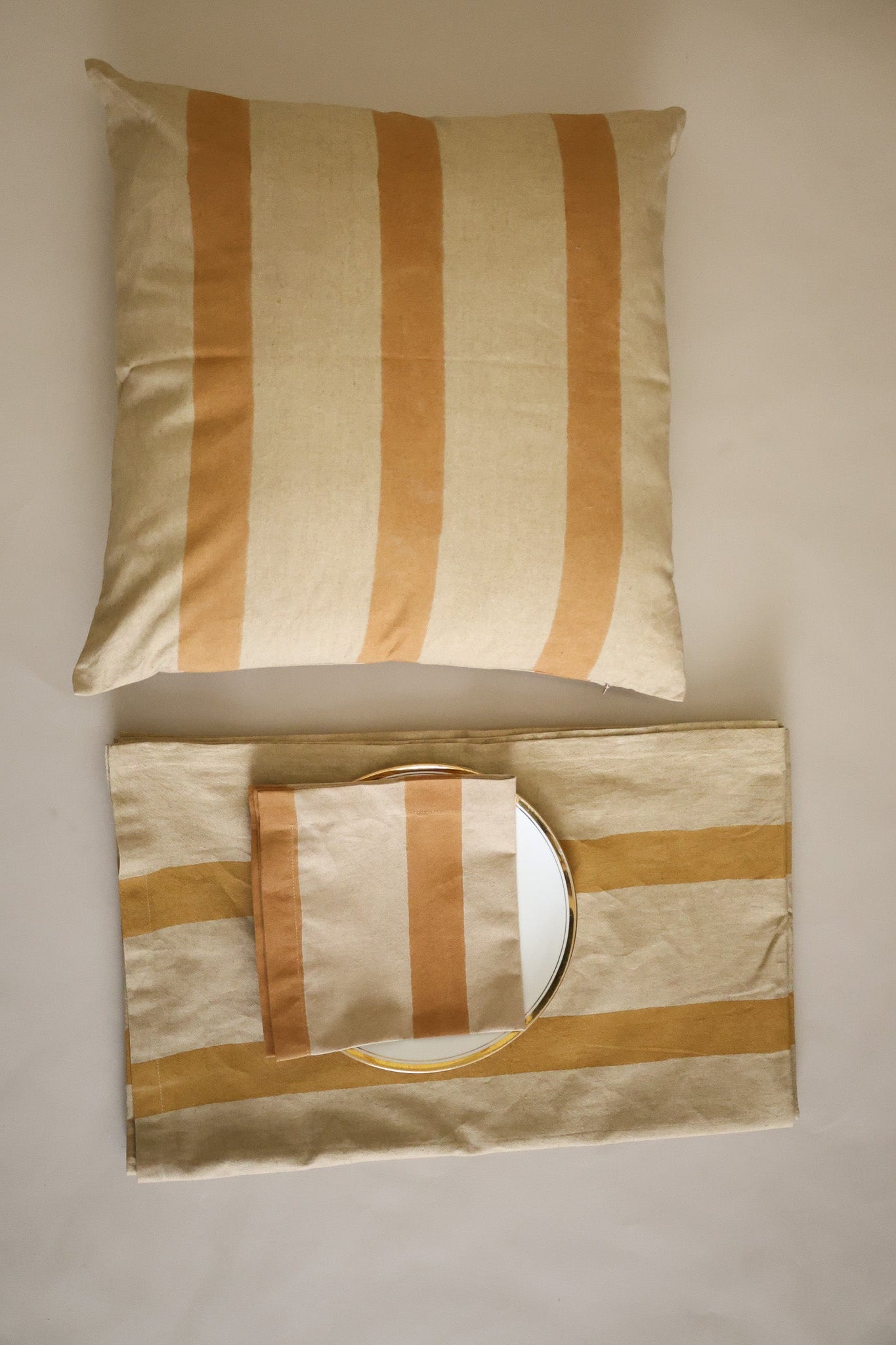 Oh! Stripes (Ochre) Block Print Pillow