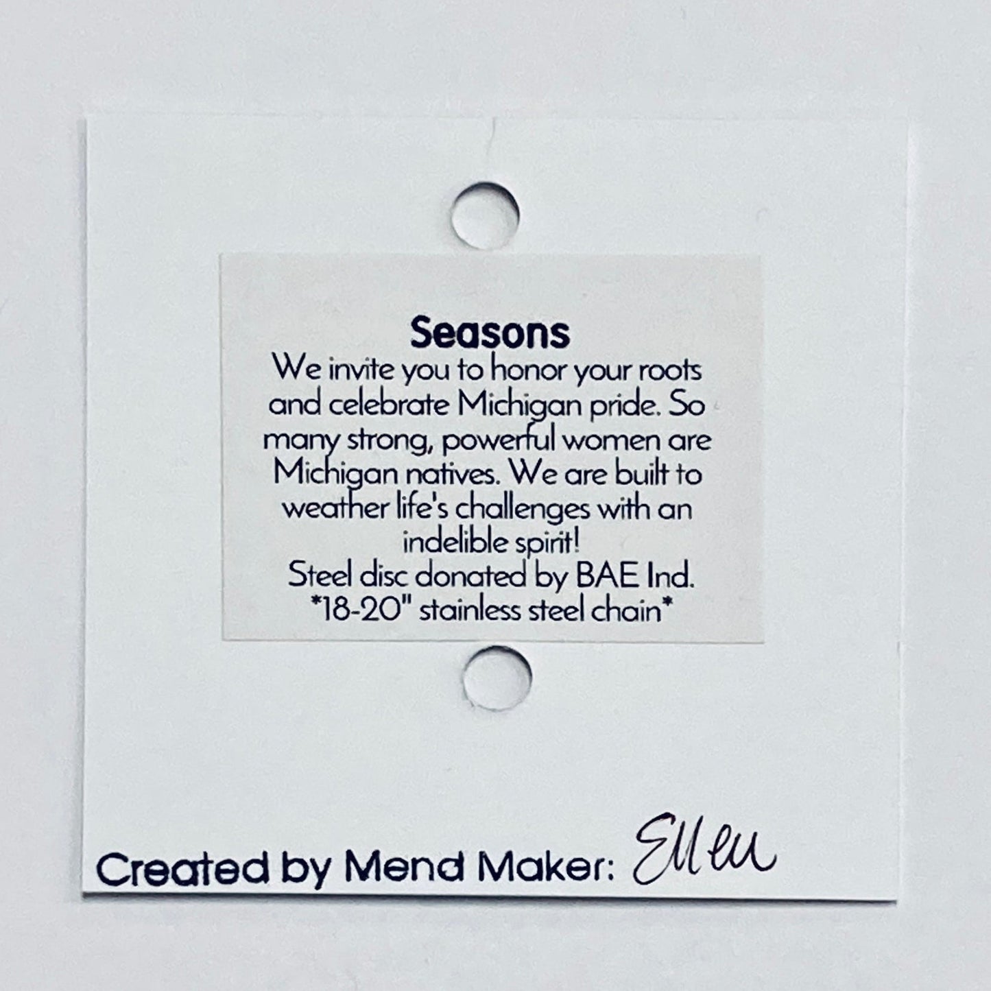 Seasons Michigan Necklace | Repurposed Steel Auto Parts | Adjustable Stainless Steel Chain