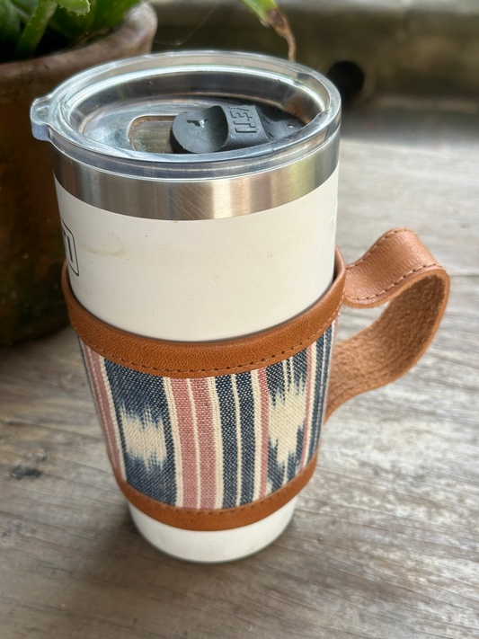Coffee Sleeve - Tan Pink and Blue