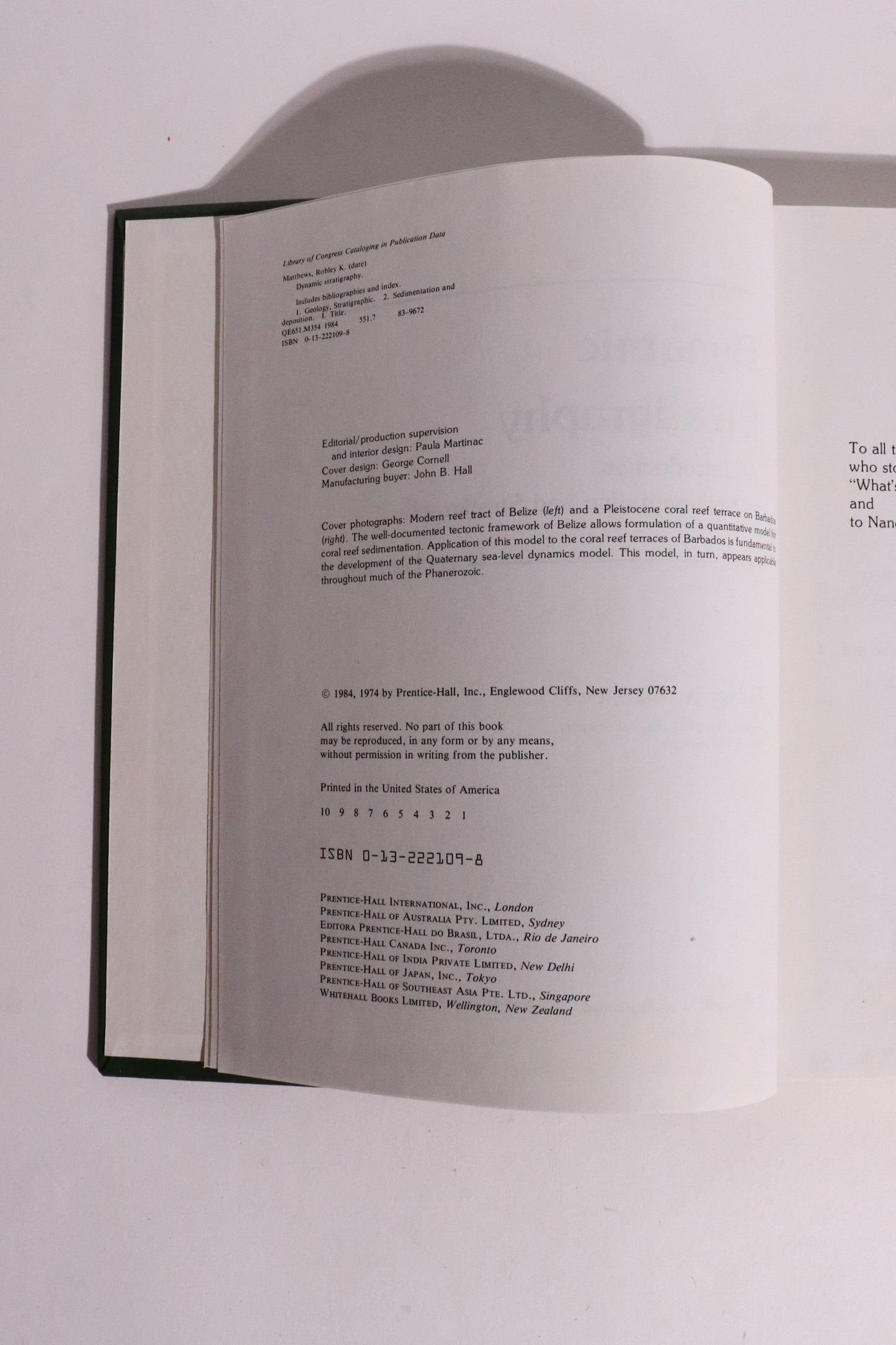 Dynamic Stratigraphy: An Introduction to Sedimentation and Stratigraphy – Robley K. Matthews – 2nd Edition, 1984
