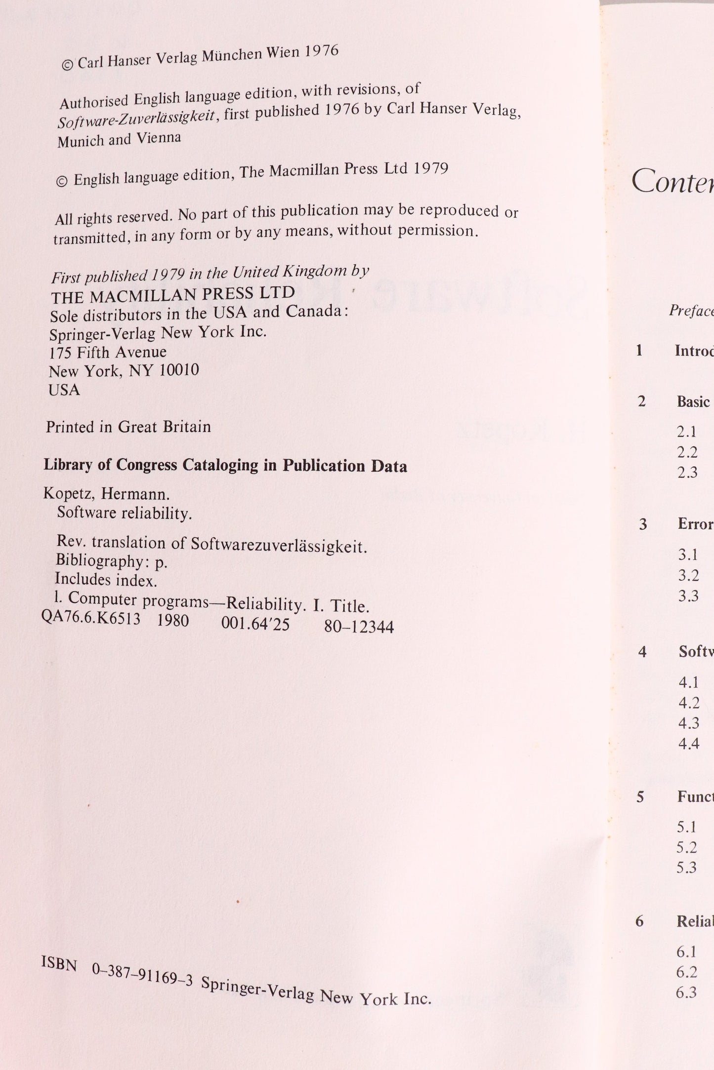 Software Reliability — Hermann Kopetz, 1980 | Early Software Engineering & Fault-Tolerant Computing
